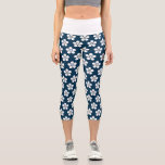 Leggings Capri Fleur blanche sur bleu foncé<br><div class="desc">Couleur florale blanche sur bleu foncé.</div>