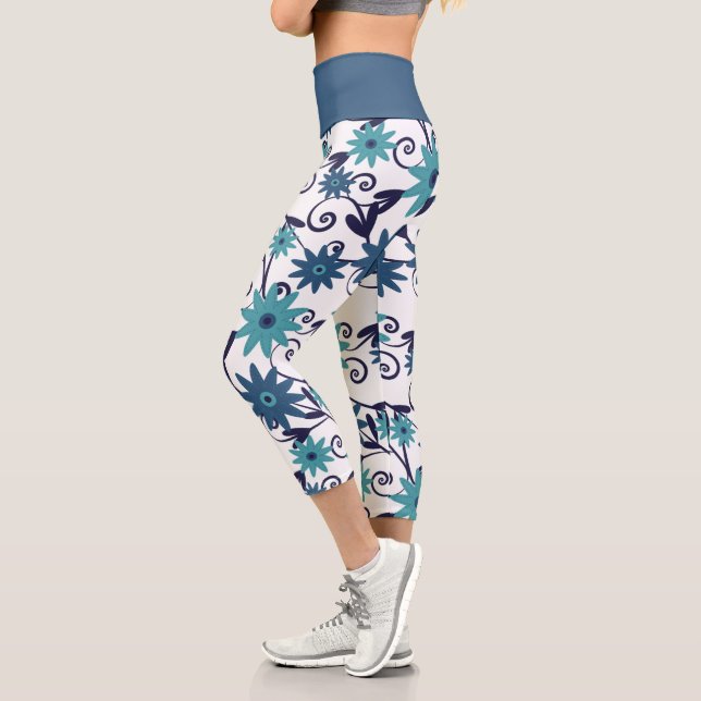 Leggings Capri Fleur bleu turquoise féminine Motif (Gauche)
