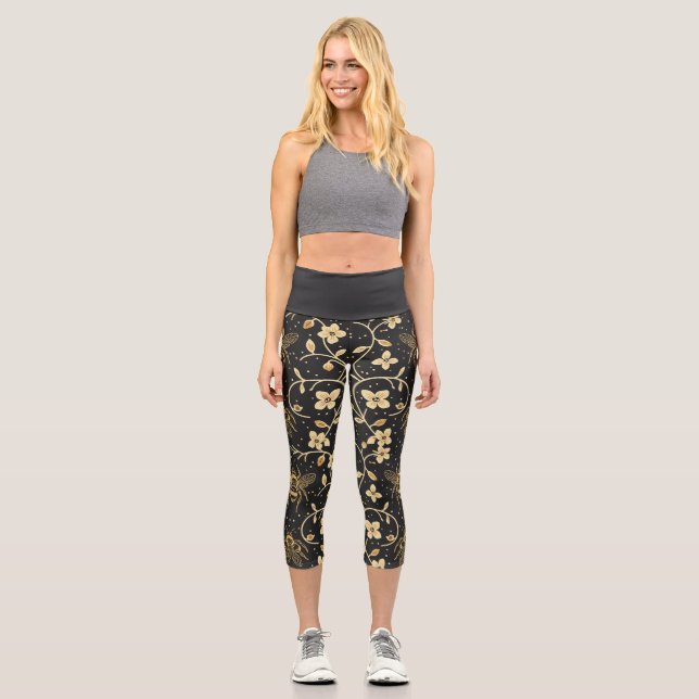 Leggings Capri Fleur d'abeille à miel (Recto)