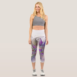 Leggings Capri Fleur d'art fractal abstrait énergique et coloré