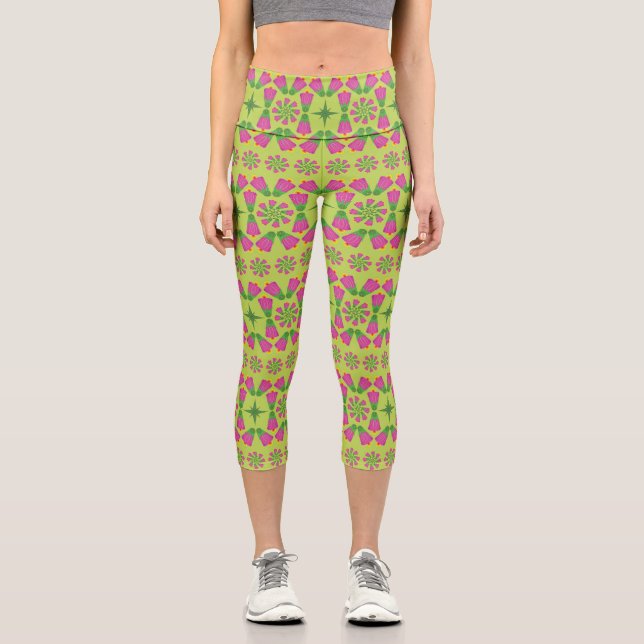 Leggings Capri Fleur de Bell rétro Mandalas Green Capris (Recto)