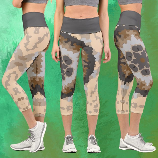 Leggings Capri Fleur de Mandala rétro Brown et Tan (Créateur téléchargé)