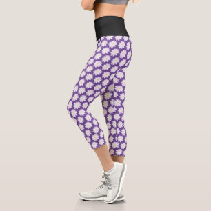 Leggings Capri Fleur de marguerite imprimé motif rose haute taill
