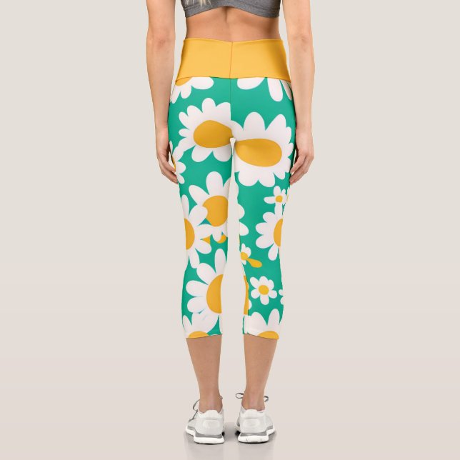 Leggings Capri Fleur de marguerite jaune mignonne motif botanique (Verso)