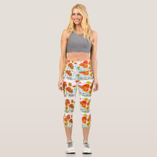 Leggings Capri Fleur de pavot orange rouge aquarelle pavots