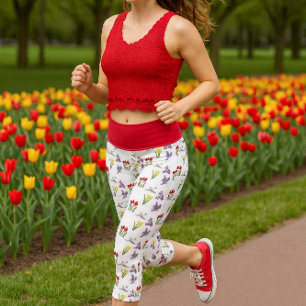 Leggings Capri Fleur de printemps Tulipe rouge Daffodil Lilas 