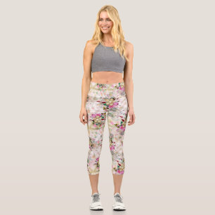 Leggings Capri Fleur décorative sans soudure avec perle jaune
