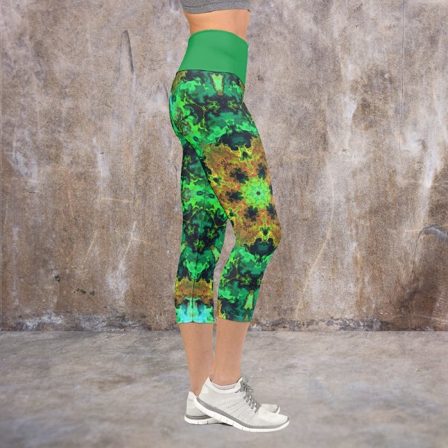 Leggings Capri Fleur d'hippie psychédélique orange et jambe verte (Créateur téléchargé)