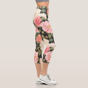 Leggings Capri Fleur foncée Serenit Fleur Roses roses roses roman