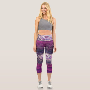 Leggings Capri Fleur frappante abstraite fractale couleur rose