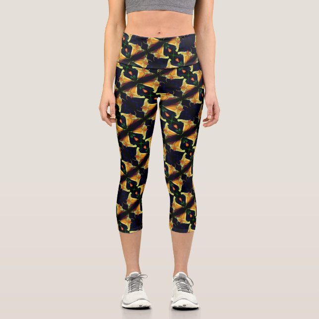 Leggings Capri Fleur Lys Jaune intense Motif d'art Abstrait (Recto)