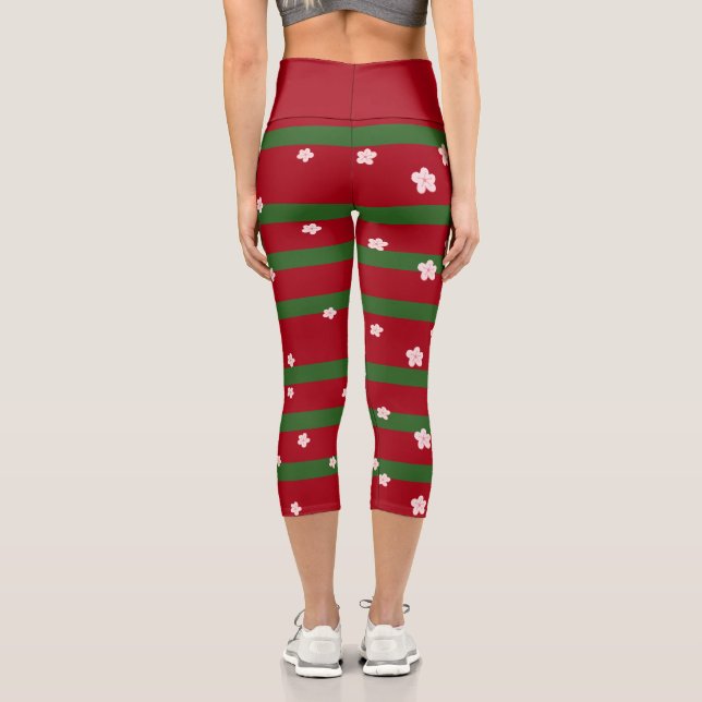 Leggings Capri Fleur mignonne de marguerite Joyeuse fête de Noël (Verso)