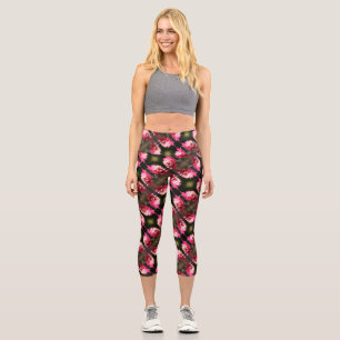 Leggings Capri Fleur Rouge Dans Le Soleil Clôturer Motif