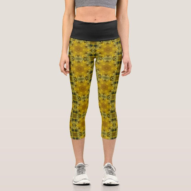 Leggings Capri Fleur soleil éclate dorée (Recto)