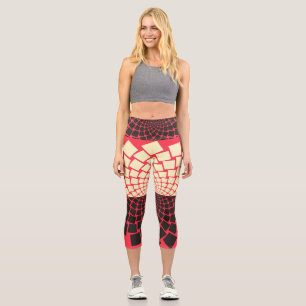 Leggings Capri Fleur stylisée : noir rouge ivoire