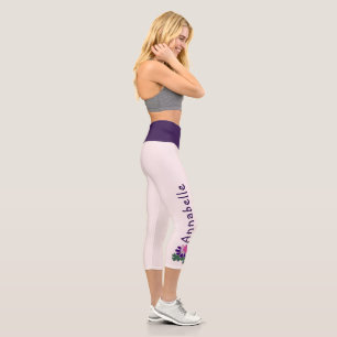 Leggings Capri Fleur violet papillon rose - Nom - Blush