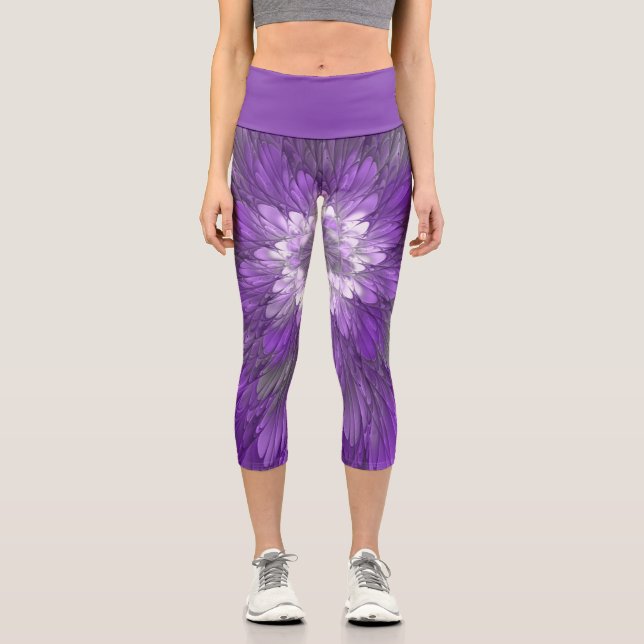 Leggings Capri Fleur Violette Psychedelique Art Fractal Abstrait (Recto)