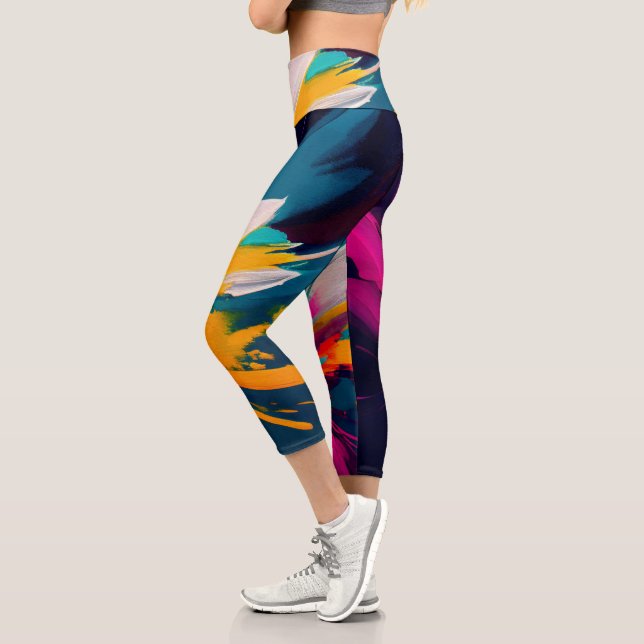 Leggings Capri Fleur Vivace – Énergie Florale Abstraite Explosive (Gauche)