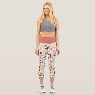Leggings Capri Fleurs aquarelles boho beige violet terracotta