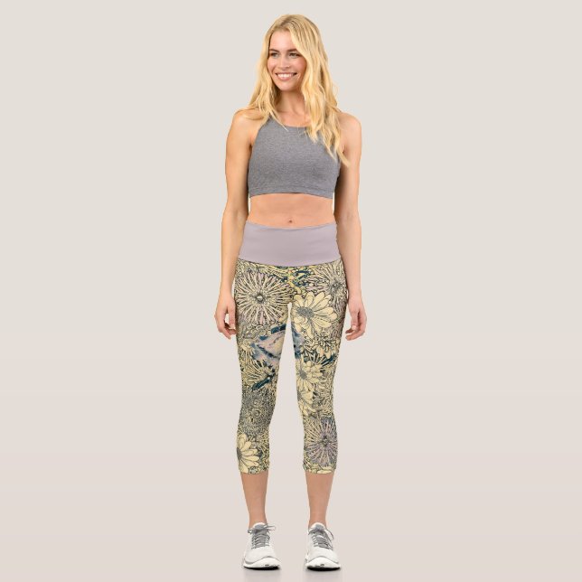 Leggings Capri Fleurs avec une touche de pourpre et de bleu (Recto)