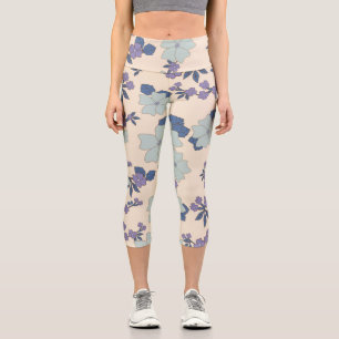 Leggings Capri Fleurs Bleues, Fleurs Violettes, Motif Floral