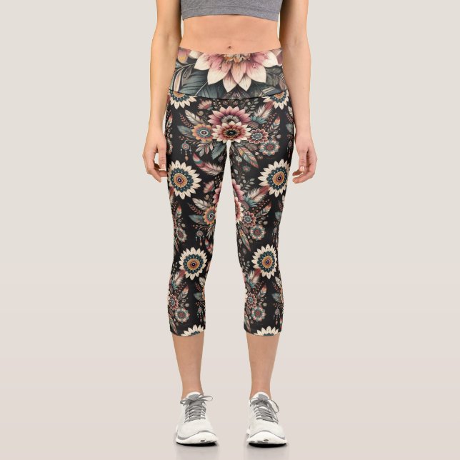 Leggings Capri Fleurs Bohèmes du Soir (Recto)