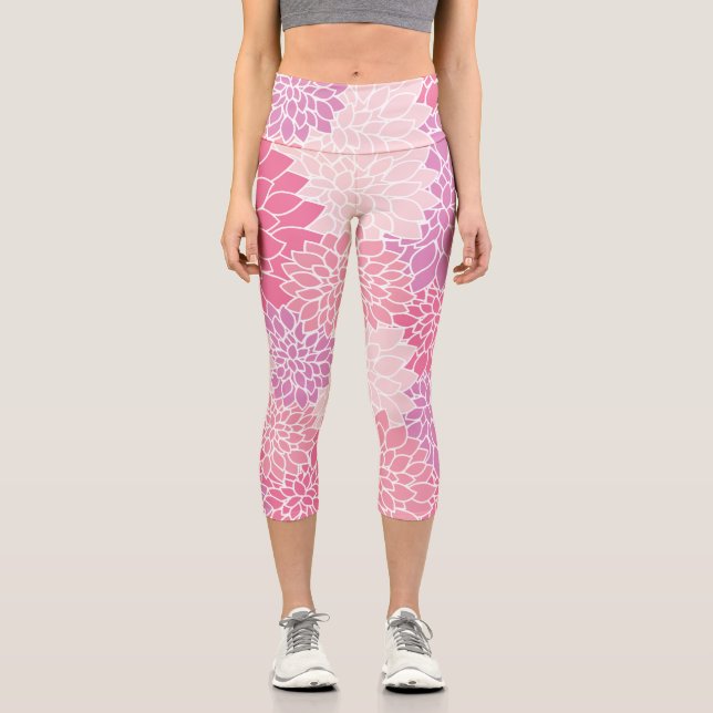 Leggings Capri Fleurs Dahlia, Motif De Fleurs, Dahlia Rose (Recto)