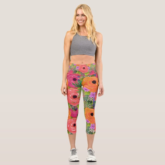 Leggings Capri Fleurs d'aquarelle (Recto)