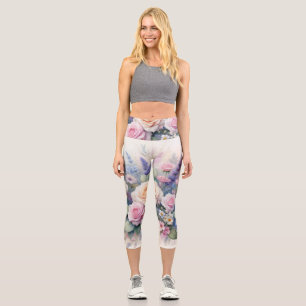 Leggings Capri Fleurs d'aquarelle aux couleurs pastel douces
