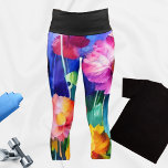 Leggings Capri Fleurs d'aquarelle vives<br><div class="desc">Une aquarelle dynamique sur capris/leggings avec de belles fleurs colorées. Sûr de prendre votre entraînement à la mode un cran! Veuillez vérifier les tableaux de dimensionnement pour obtenir le bon ajustement.</div>