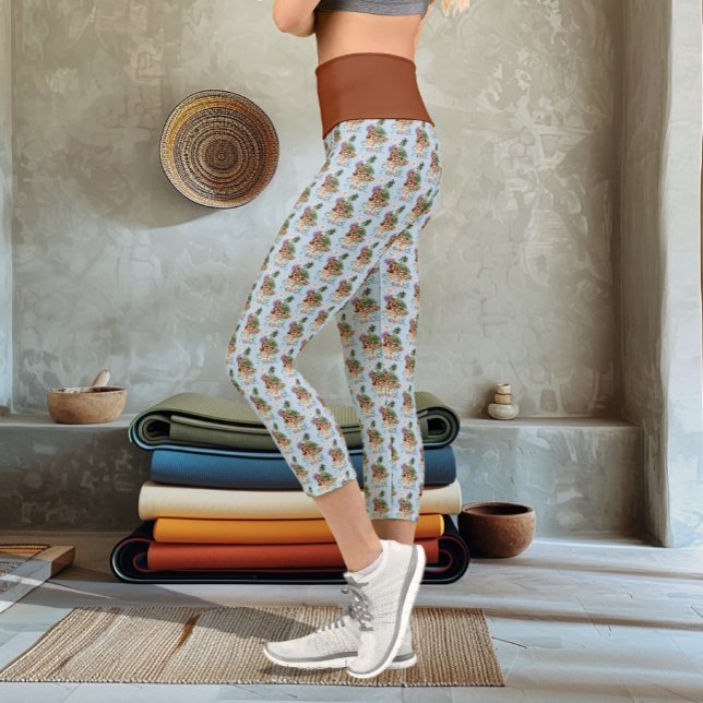 Leggings Capri Fleurs de Champignon Dragon Fantastique Vert Capri (Créateur téléchargé)