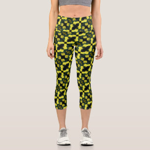 Leggings Capri Fleurs de géranium jaune Motif Abstrait