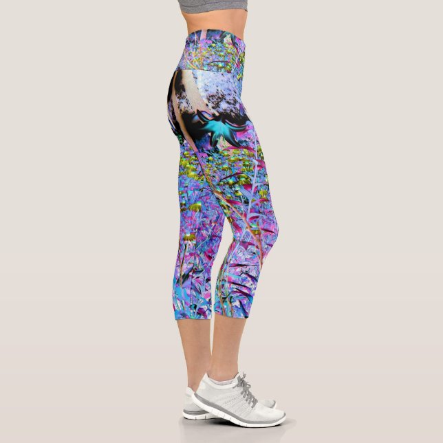 Leggings Capri Fleurs de jardin chartreuse et aqua impressionnist (Droite)