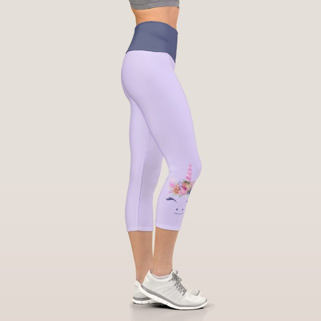 Leggings Capri Fleurs de Licorne Mignonne Fabuleuse Visage 2 (Droite)
