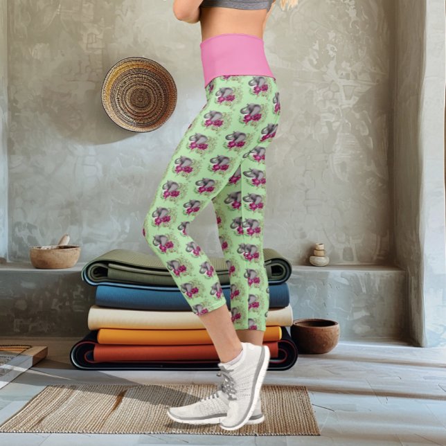 Leggings Capri Fleurs de lotus henné éléphant (Créateur téléchargé)