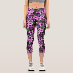 Leggings Capri Fleurs de marguerite africaine violet Motif de la 