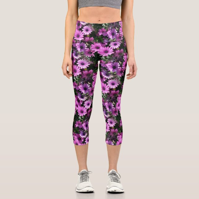 Leggings Capri Fleurs de marguerite africaine violet Motif de la  (Recto)