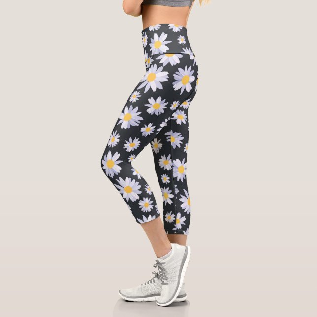 Leggings Capri Fleurs de marguerite blanche classique Botanique (Gauche)