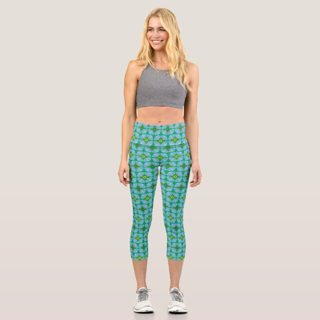 Leggings Capri Fleurs de parapluies Capris haut taille (Recto)