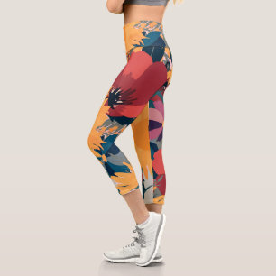 Leggings Capri Fleurs de soleil modernes Floral Automne Couleurs