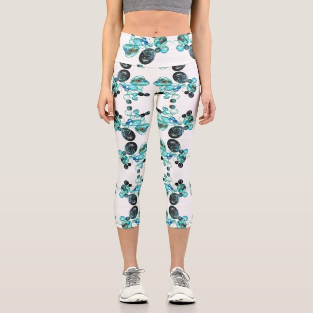 Leggings Capri Fleurs de verre de mer et bling (Recto)