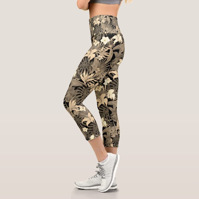 Leggings Capri Fleurs et feuilles de palmier dans des tons beige (Gauche)