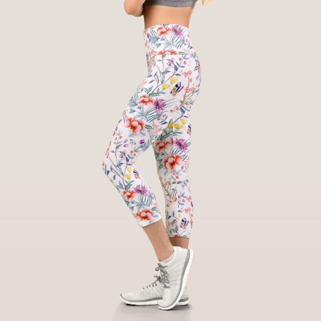 Leggings Capri Fleurs et papillons d'été (Gauche)