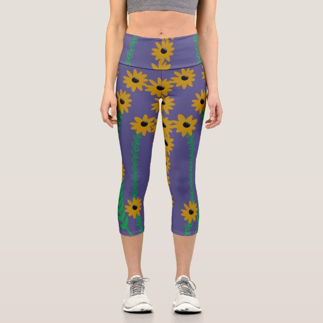 Leggings Capri Fleurs et stalles jaunes (Recto)
