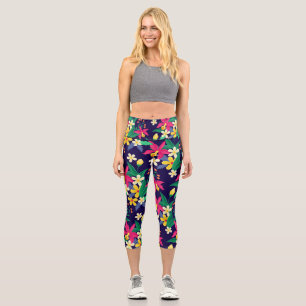 Leggings Capri Fleurs Exotiques Colorées Motif Feuilles-23021
