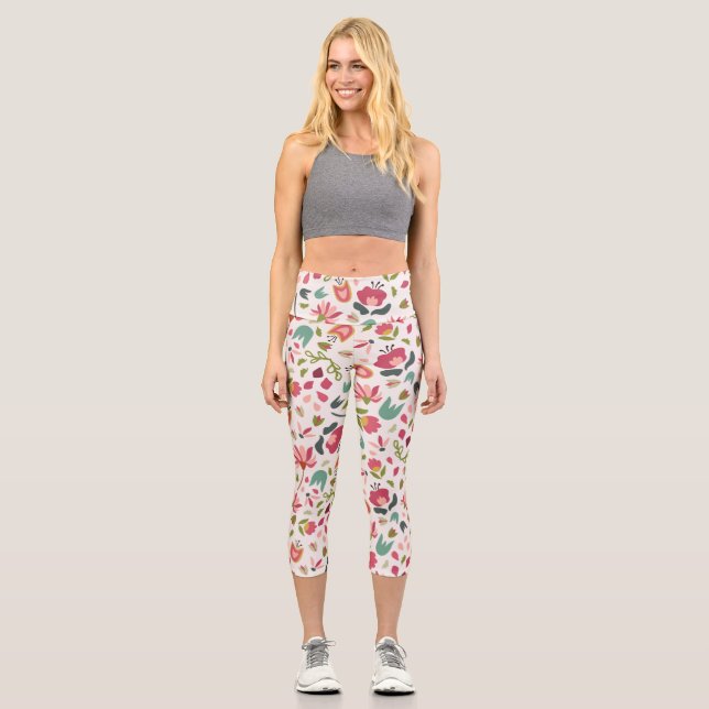 Leggings Capri Fleurs florales roses et mignonnes (Recto)