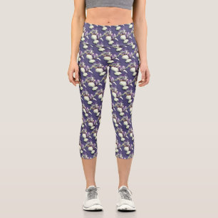 Leggings Capri Fleurs Iris Violet Motif de la nature