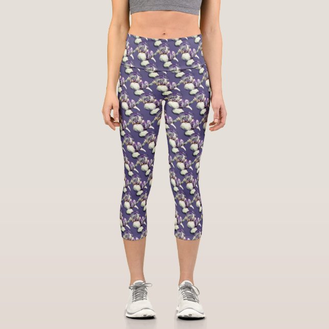 Leggings Capri Fleurs Iris Violet Motif de la nature (Recto)