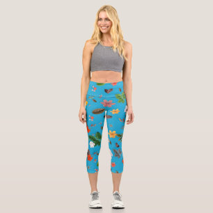 Leggings Capri Fleurs jaunes et roses blanches 24