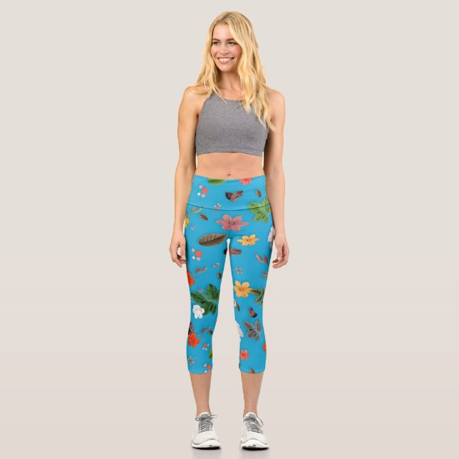 Leggings Capri Fleurs jaunes et roses blanches 24 (Recto)